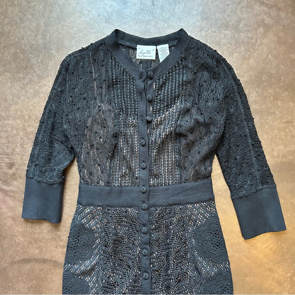 ANTHROPOLOGIE brand Beguile by Byron Lars- size 0 Black Long Sleeve Lace Dress - Picture 5 of 17